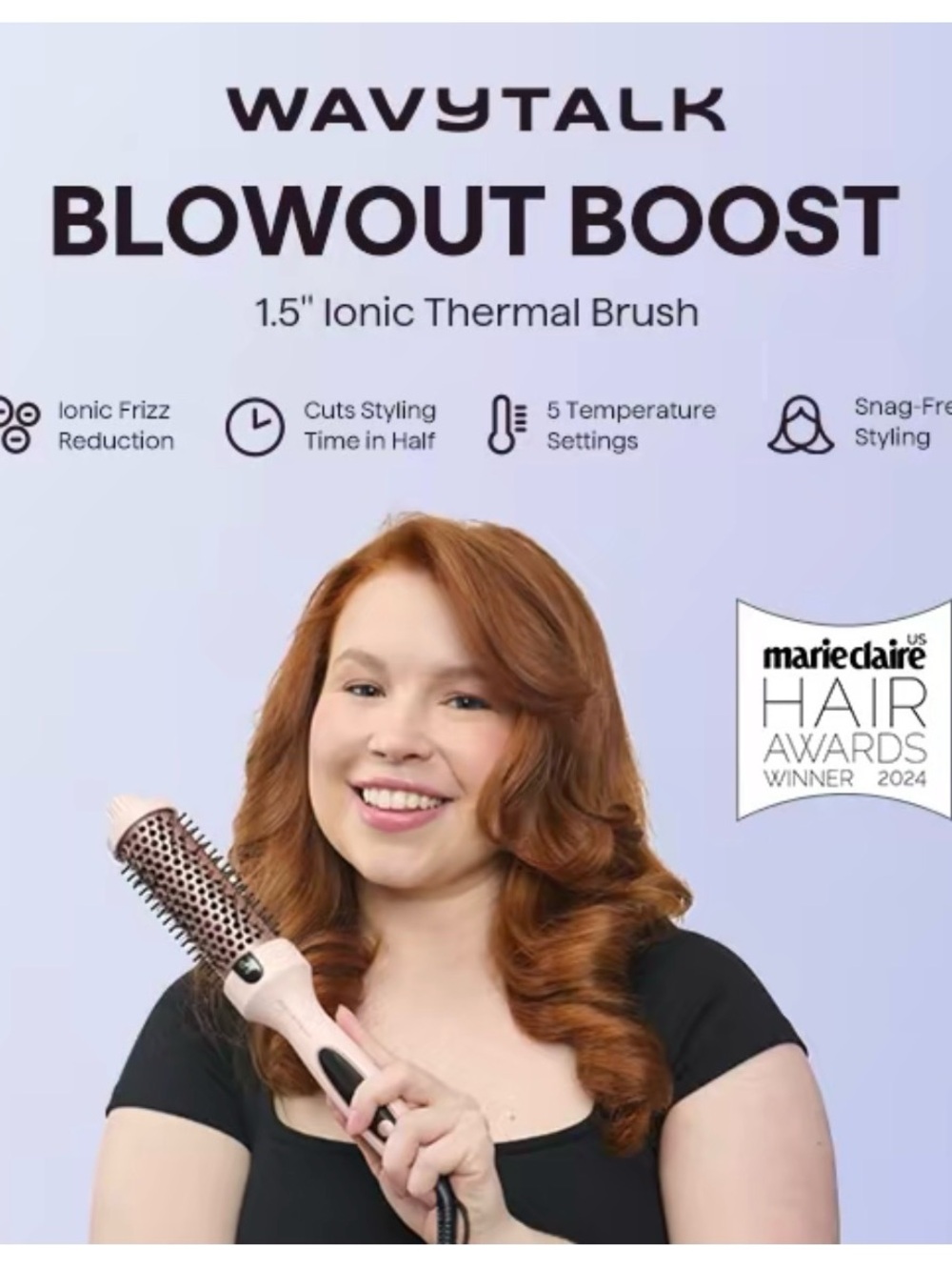 Wavytalk Blowout Boost Ionic Thermal Brush 1 1/2 Inch LED Display, 300-400F Pink - Picture 7 of 7